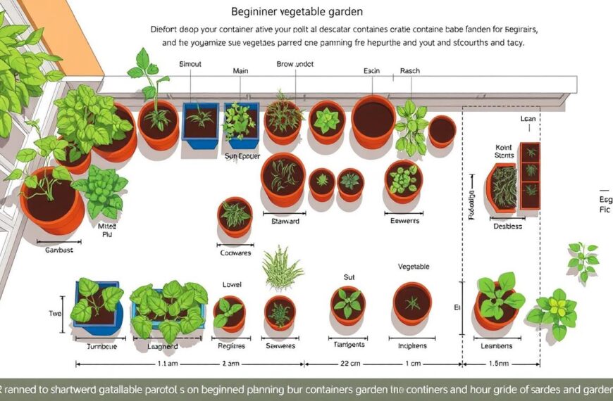 Projekt ogródka warzywnego w donicach z rozmieszczeniem różnych pojemników