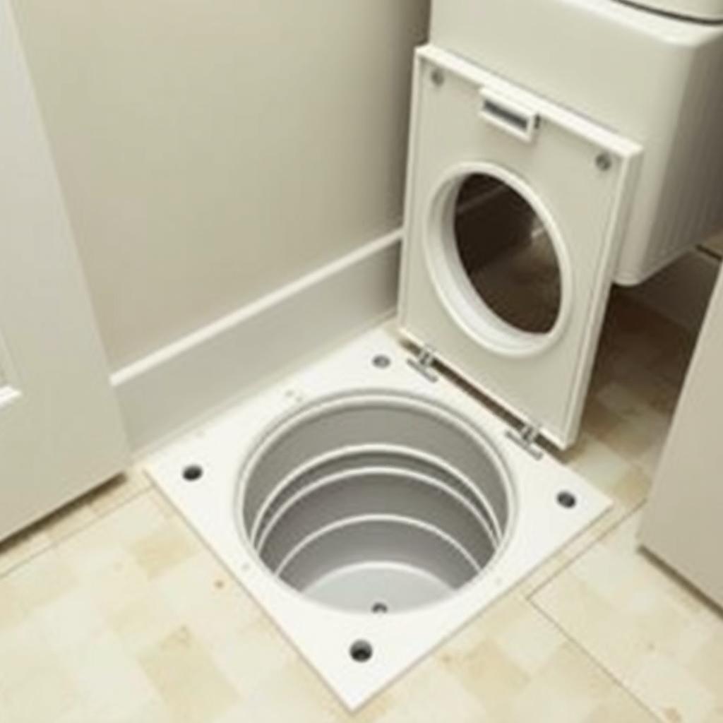 Zsyp na pranie zamontowany w podłodze z klapą otwieraną do góry Zsyp na pranie zamontowany w podłodze z klapą otwieraną do góry