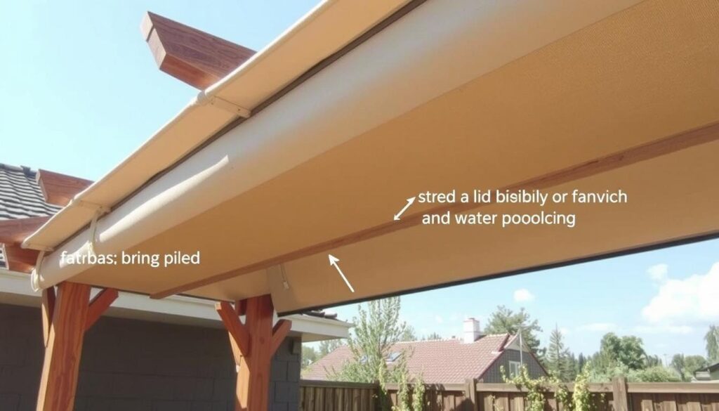 Montaż stałego zadaszenia z tkaniny na pergoli tarasowej drewnianej