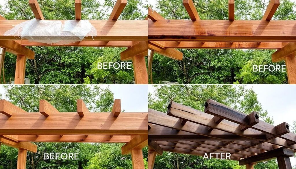 Proces zabezpieczania drewna pergoli tarasowej krok po kroku