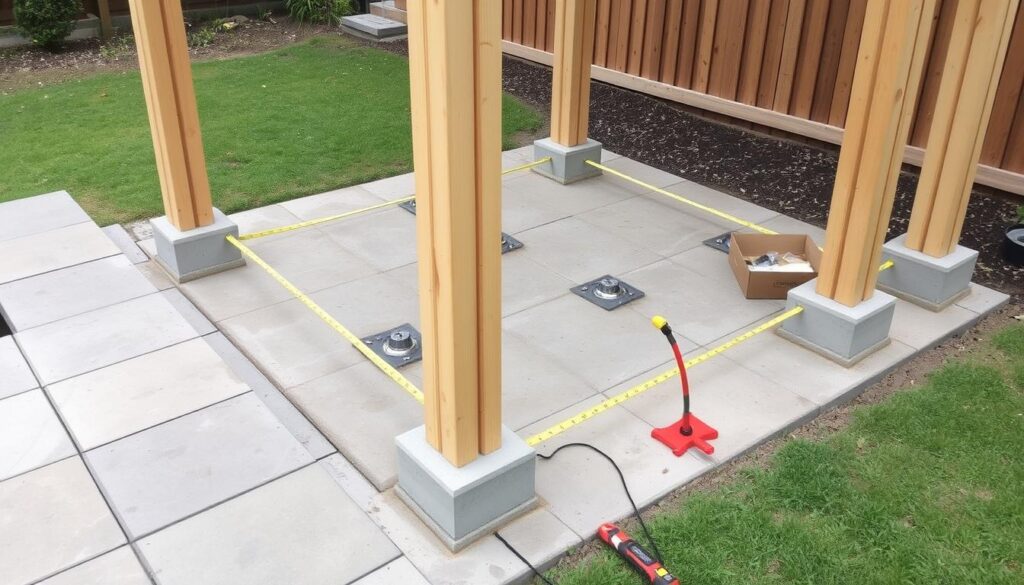 Przygotowanie podłoża pod pergolę tarasową drewnianą z kotwami stalowymi