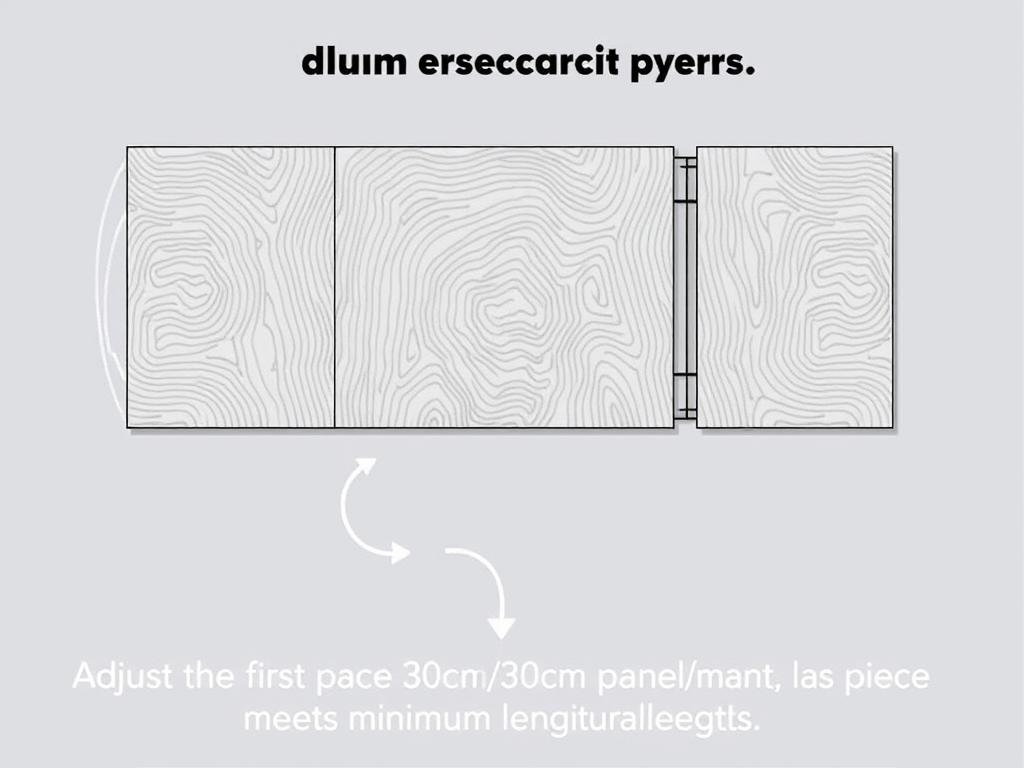 Przykład prawidłowego docięcia paneli przy układaniu na 1/3 z zachowaniem minimalnej długości