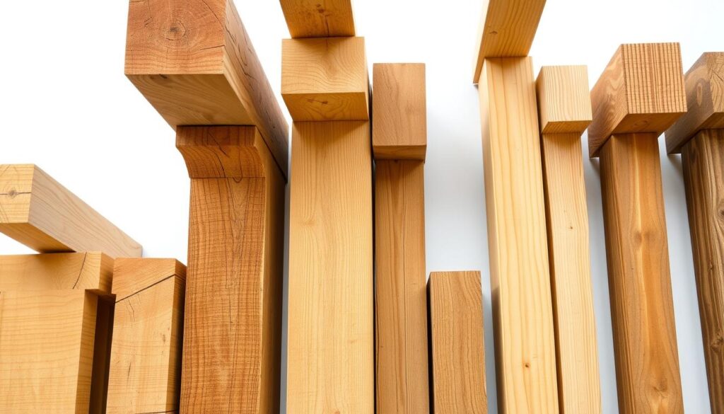 Różne przekroje drewna używane do budowy pergoli tarasowej drewnianej
