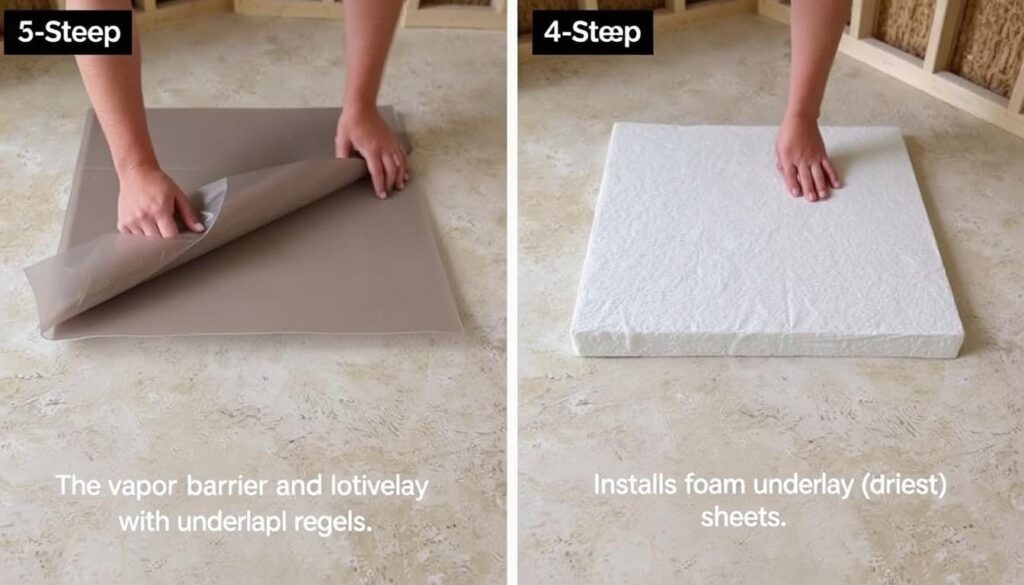 Układanie folii paroizolacyjnej i podkładu pod panele podłogowe