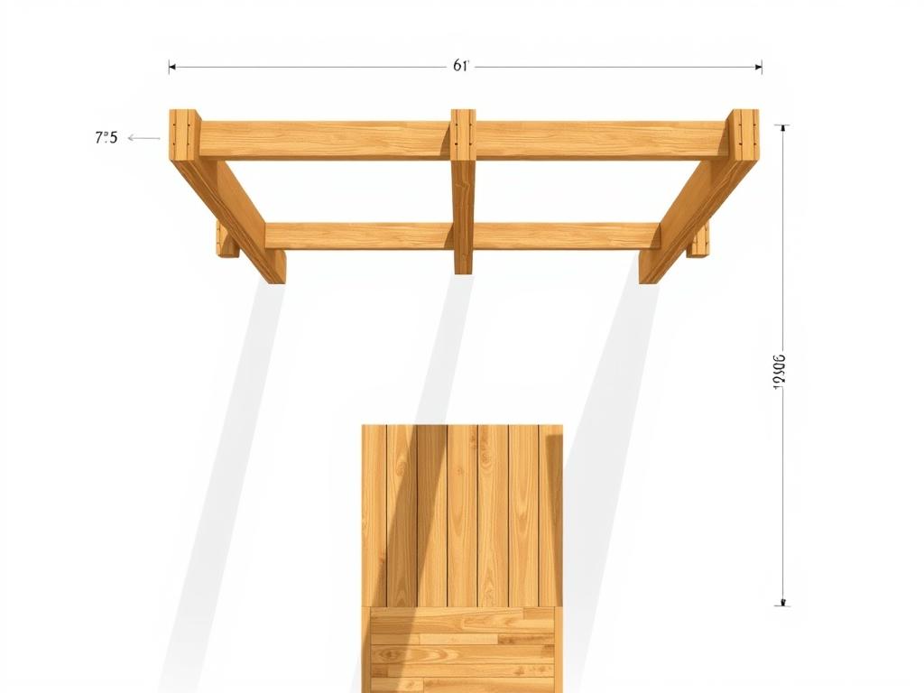 Widok z góry projektu pergoli tarasowej drewnianej z wymiarami i oznaczeniami