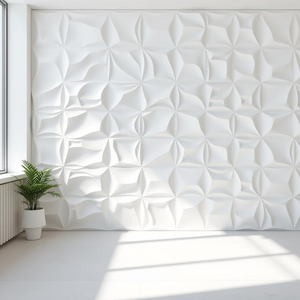 Białe panele gipsowe 3D w minimalistycznym wnętrzu